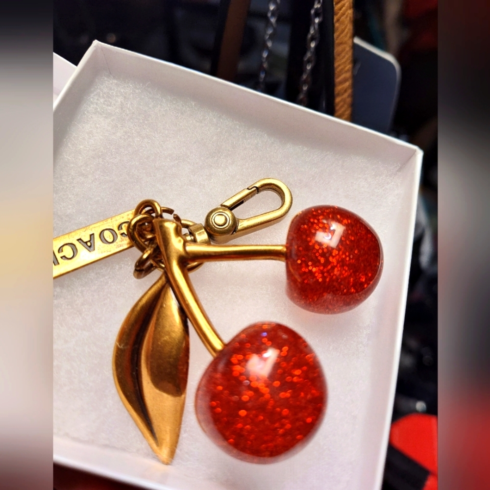 Coach Glittering Red Cherry Keychain Bag Charm Large.